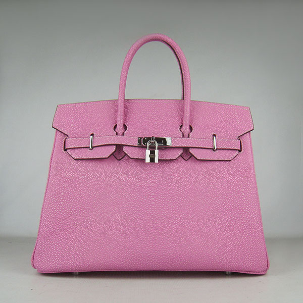 High Quality Fake Hermes Birkin 35CM Pearl Veins Leather Bag Pink 6089 - Click Image to Close